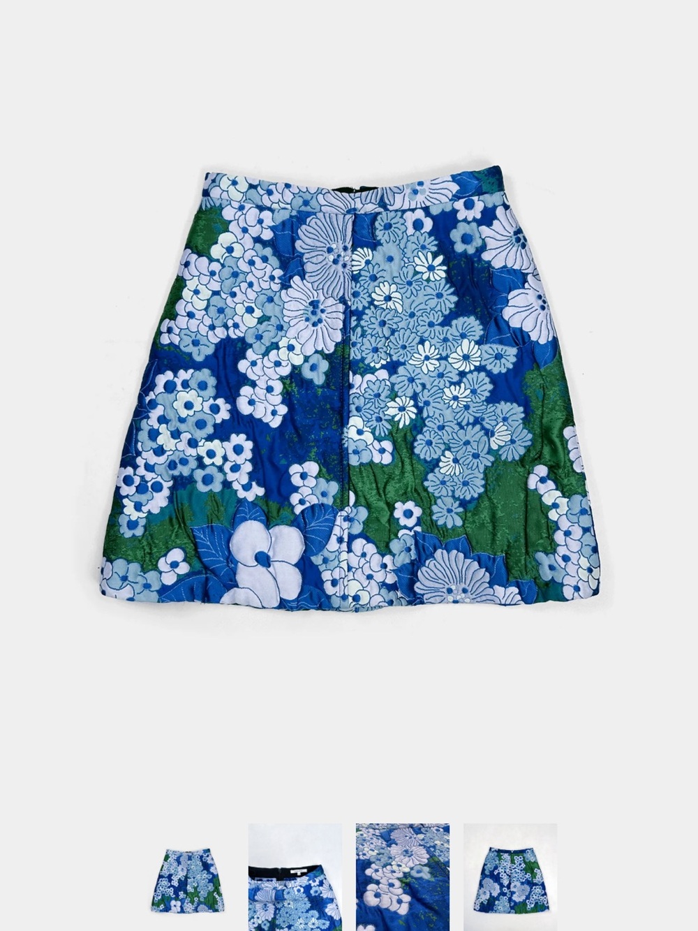 Carven Blue and Green Floral A-Line Skirt
